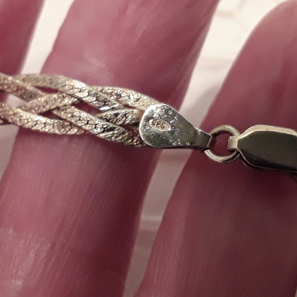 VTG. 925 STERLING VERMEIL HERRINGBONE NECK & EAR - Picture 4 of 8